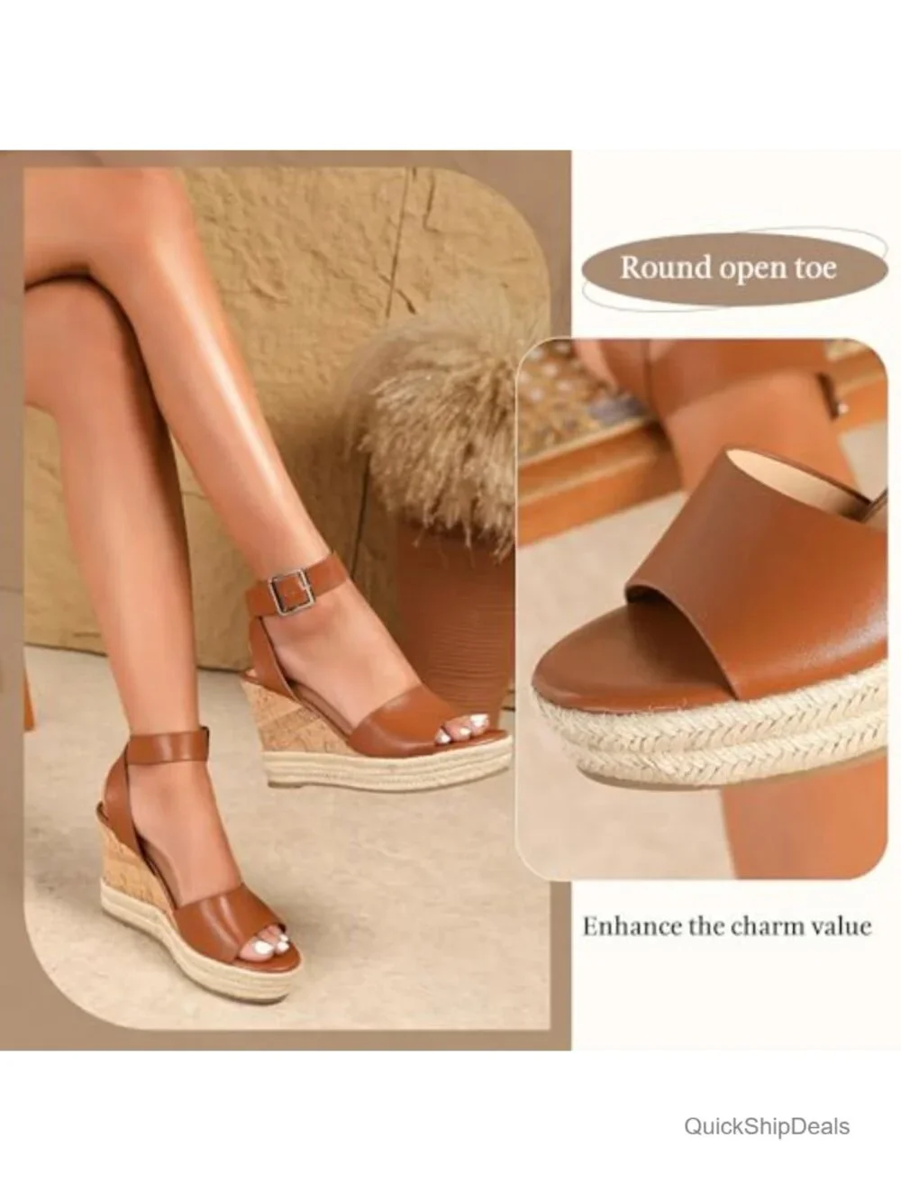 Womens Espadrille Wedge Sandals Ankle Strap Cork Platform Dressy Sandals